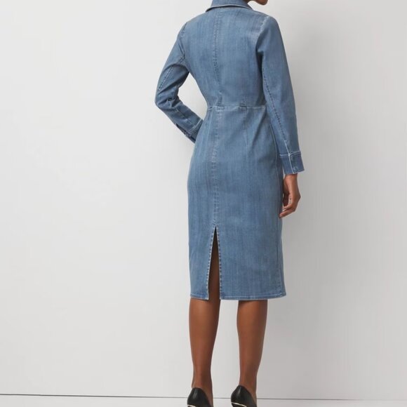 nwt WHITE HOUSE BLACK MARKET clear coated denim midi dress 8 - Picture 2 of 2